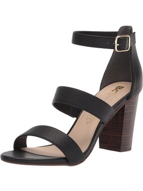 BC Footwear Black Triple-Strap Block Heel Sandal